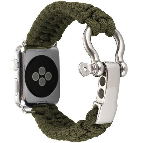 Curea iUni compatibila cu Apple Watch 1/2/3/4/5/6/7, 38mm, Elastic Paracord, Rugged Nylon Rope, Gree
