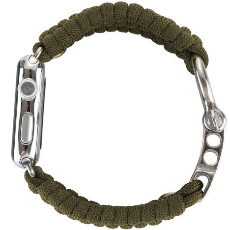 Curea iUni compatibila cu Apple Watch 1/2/3/4/5/6/7, 38mm, Elastic Paracord, Rugged Nylon Rope, Gree