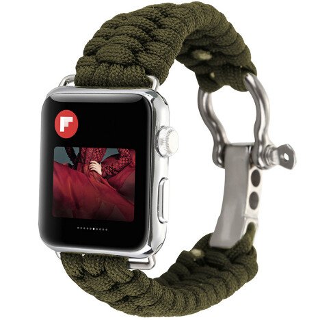 Curea iUni compatibila cu Apple Watch 1/2/3/4/5/6/7, 38mm, Elastic Paracord, Rugged Nylon Rope, Gree