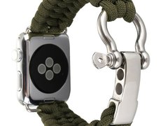 Curea iUni compatibila cu Apple Watch 1/2/3/4/5/6/7, 42mm, Elastic Paracord, Rugged Nylon Rope, Gree